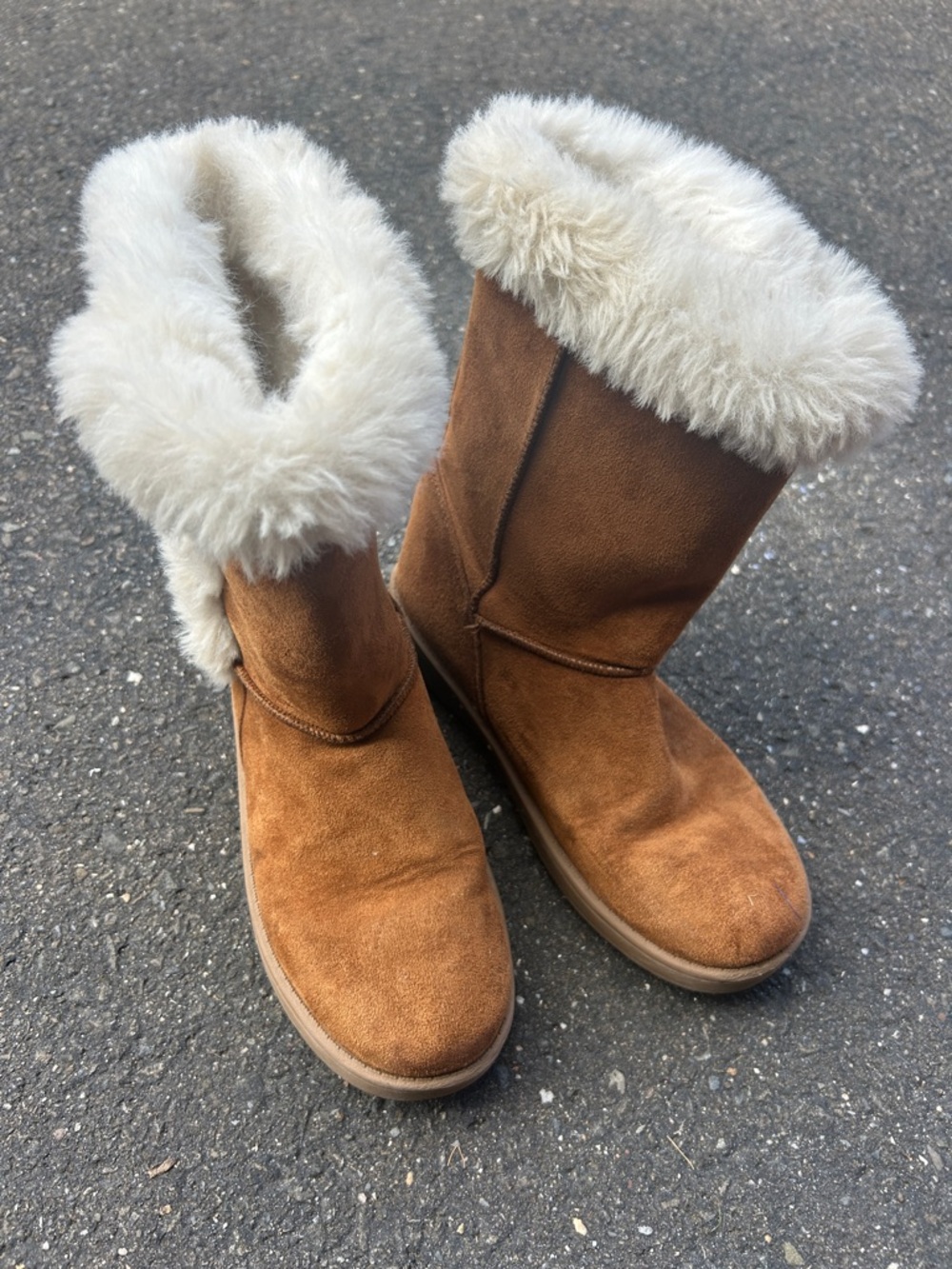Sonoma Brown Suede Kids Rain & Snow Boots with Cream Fur Collar